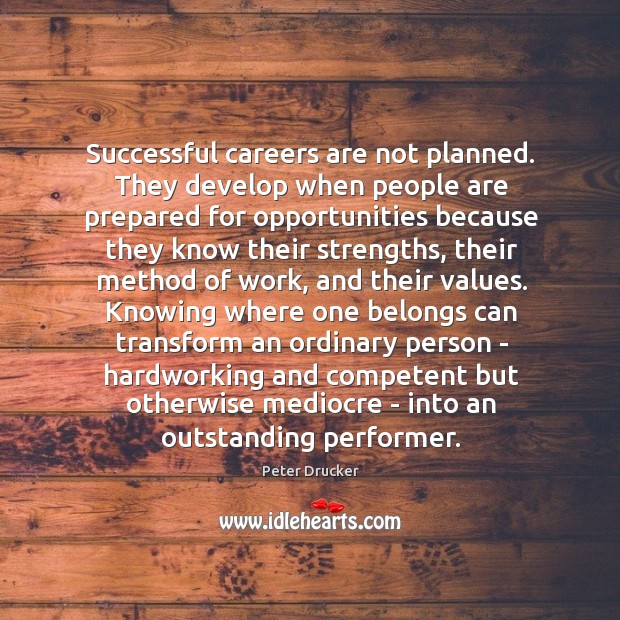 Successful careers are not planned. They develop when people are prepared for Peter Drucker Picture Quote