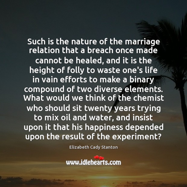 Such is the nature of the marriage relation that a breach once Elizabeth Cady Stanton Picture Quote