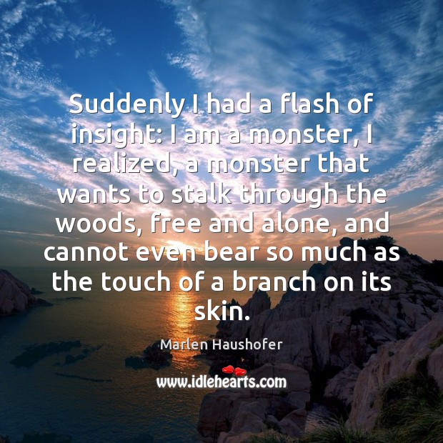 Suddenly I had a flash of insight: I am a monster, I Marlen Haushofer Picture Quote