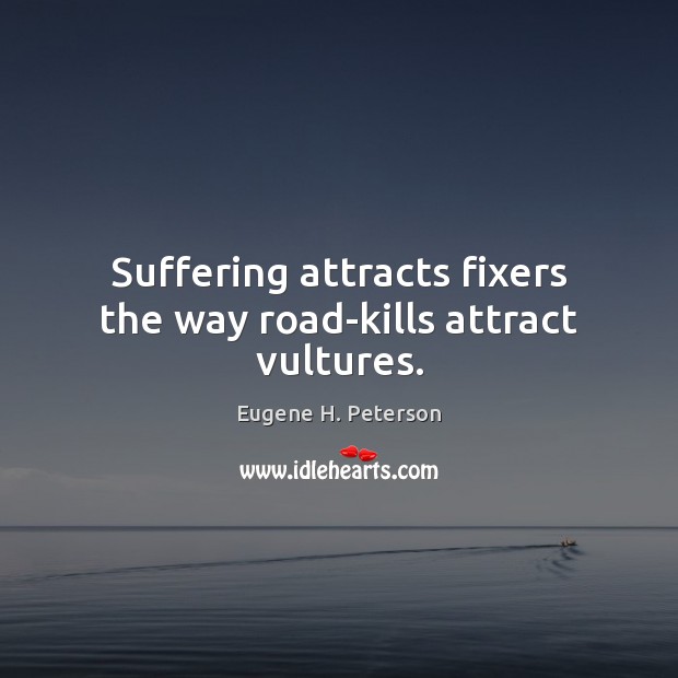 Suffering attracts fixers the way road-kills attract vultures. 