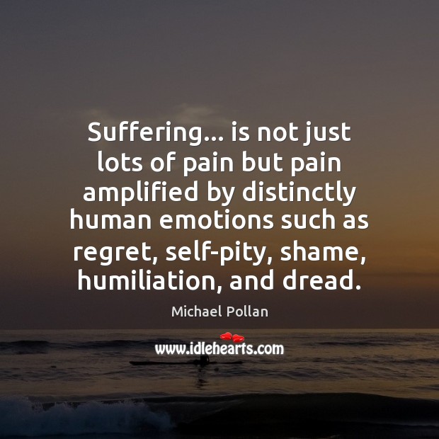Suffering… is not just lots of pain but pain amplified by distinctly Michael Pollan Picture Quote