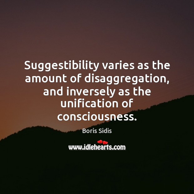 Suggestibility varies as the amount of disaggregation, and inversely as the unification Image