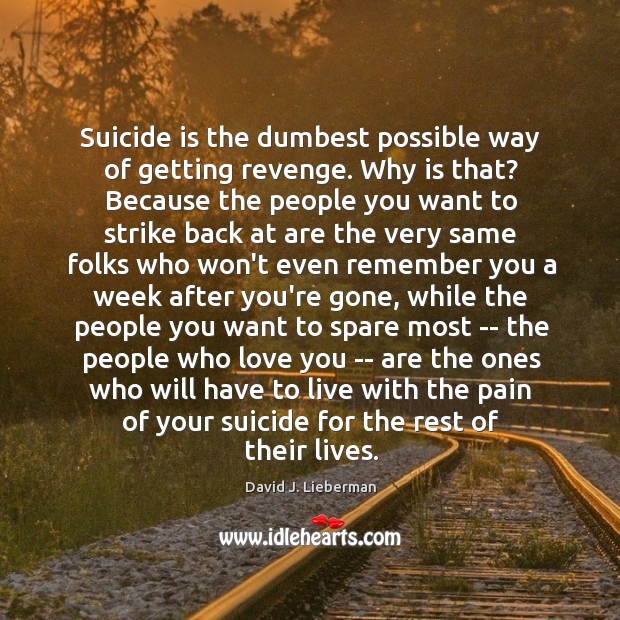Suicide is the dumbest possible way of getting revenge. Why is that? David J. Lieberman Picture Quote