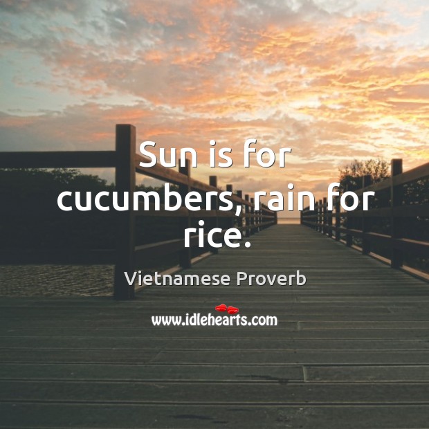 Sun is for cucumbers, rain for rice. Vietnamese Proverbs Image