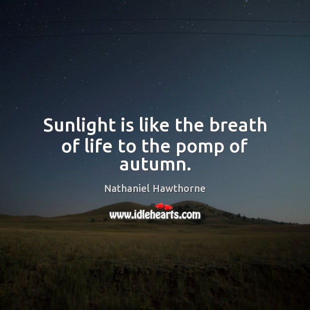 Sunlight is like the breath of life to the pomp of autumn. Nathaniel Hawthorne Picture Quote