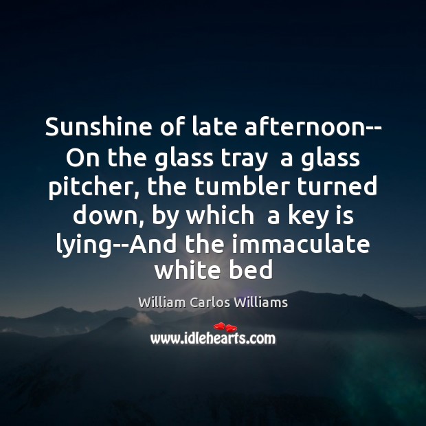 Sunshine of late afternoon– On the glass tray  a glass pitcher, the William Carlos Williams Picture Quote