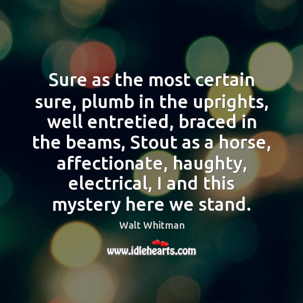 Sure as the most certain sure, plumb in the uprights, well entretied, Walt Whitman Picture Quote