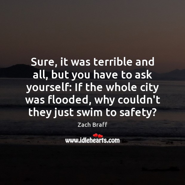 Sure, it was terrible and all, but you have to ask yourself: Zach Braff Picture Quote