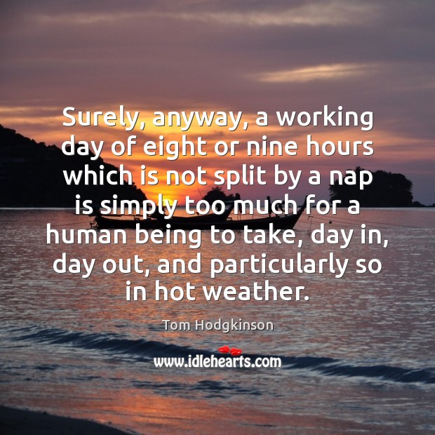 Surely, anyway, a working day of eight or nine hours which is Tom Hodgkinson Picture Quote