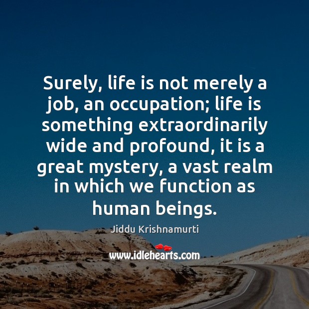 Surely, life is not merely a job, an occupation; life is something Jiddu Krishnamurti Picture Quote
