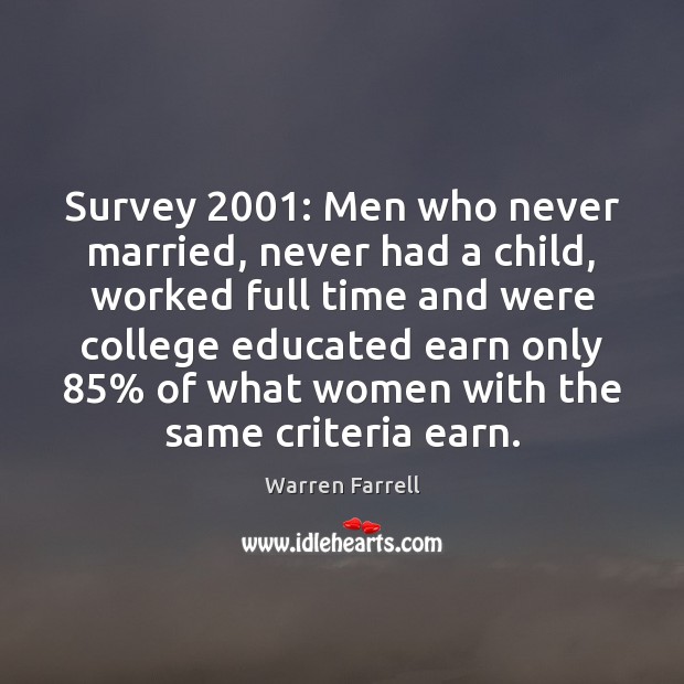 Survey 2001: Men who never married, never had a child, worked full time Warren Farrell Picture Quote
