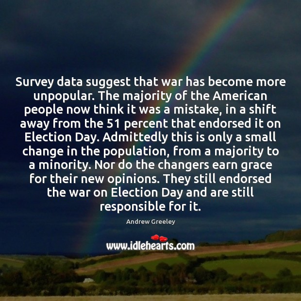 Survey data suggest that war has become more unpopular. The majority of Andrew Greeley Picture Quote