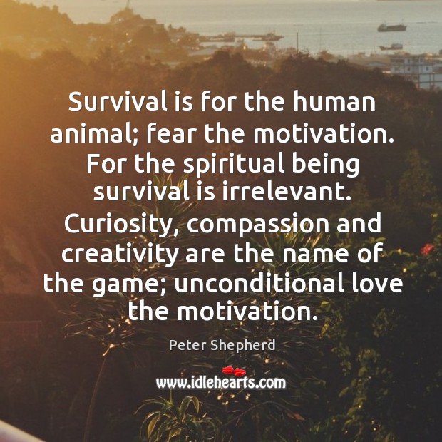 Survival is for the human animal; fear the motivation. For the spiritual Peter Shepherd Picture Quote