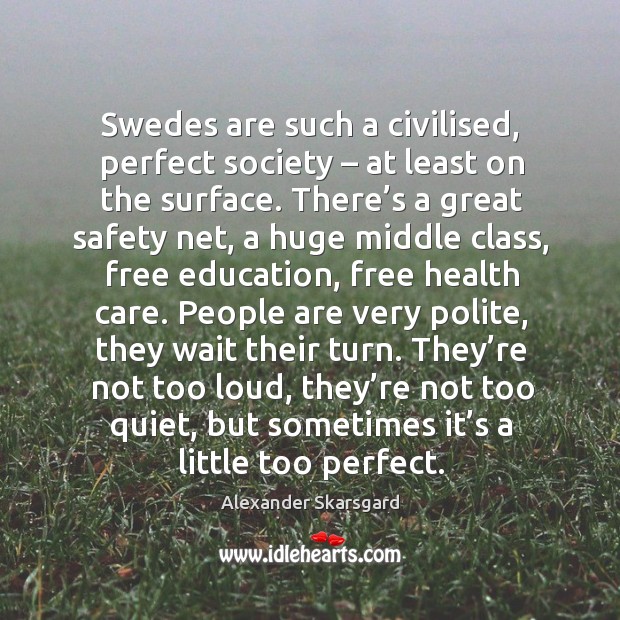 Swedes are such a civilised, perfect society – at least on the surface. Alexander Skarsgard Picture Quote