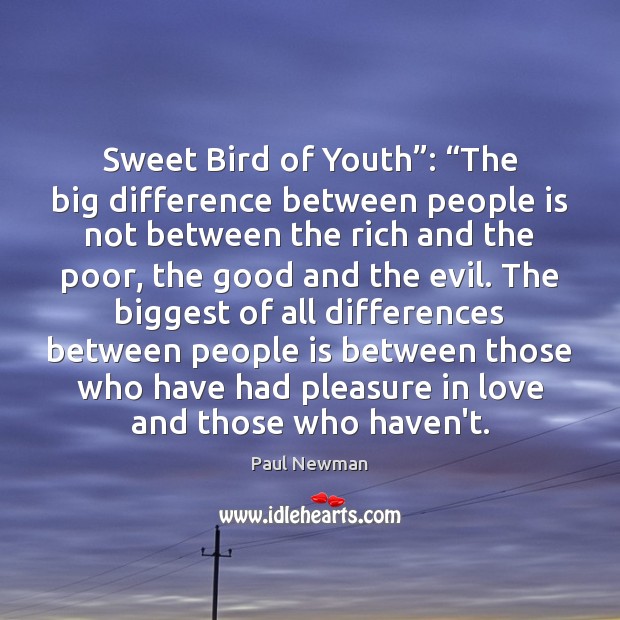Sweet Bird of Youth”: “The big difference between people is not between Paul Newman Picture Quote