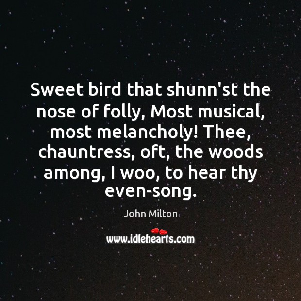 Sweet bird that shunn’st the nose of folly, Most musical, most melancholy! Image