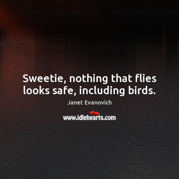 Sweetie, nothing that flies looks safe, including birds. Janet Evanovich Picture Quote