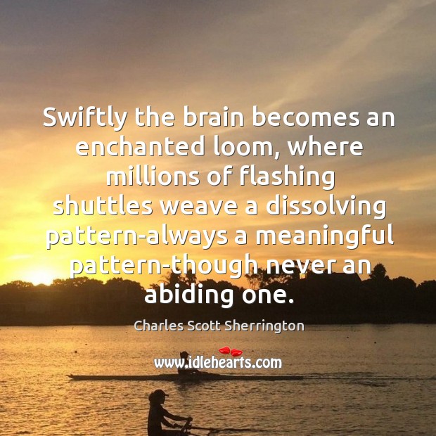 Swiftly the brain becomes an enchanted loom, where millions of flashing shuttles Image