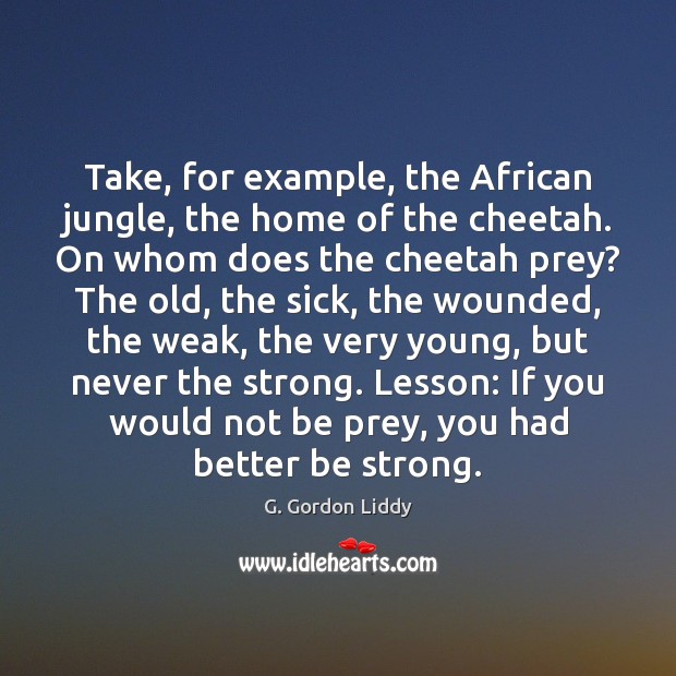 Take, for example, the African jungle, the home of the cheetah. On Be Strong Quotes Image