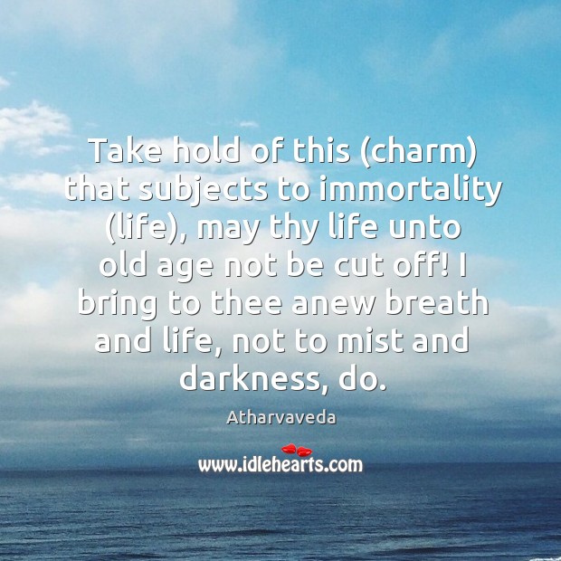 Take hold of this (charm) that subjects to immortality (life), may thy life unto old age Image