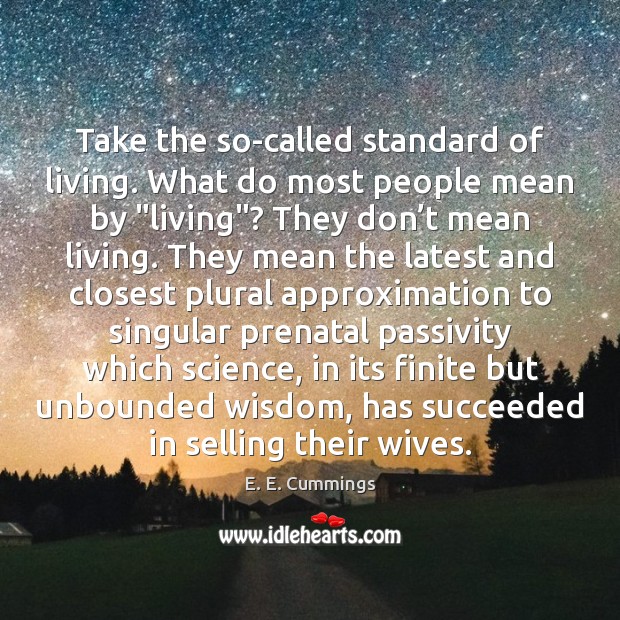 Take the so-called standard of living. What do most people mean by “ E. E. Cummings Picture Quote