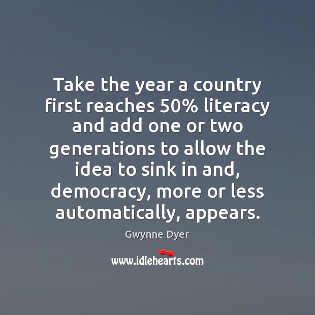 Take the year a country first reaches 50% literacy and add one or Image