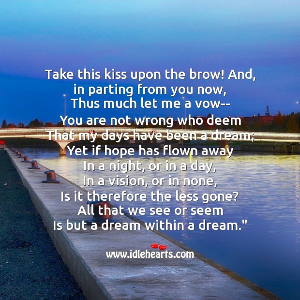 Take this kiss upon the brow Good Night Messages Image