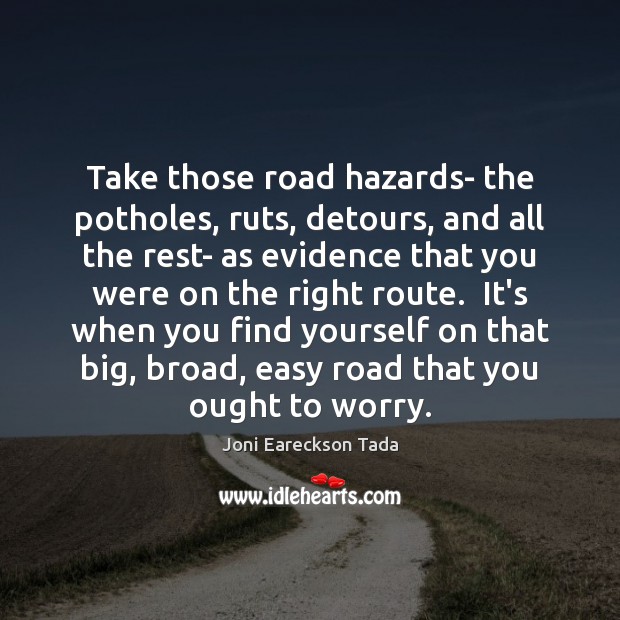 Take those road hazards- the potholes, ruts, detours, and all the rest- Joni Eareckson Tada Picture Quote