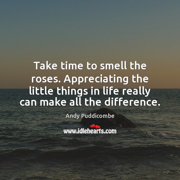 Take time to smell the roses. Appreciating the little things in life Andy Puddicombe Picture Quote