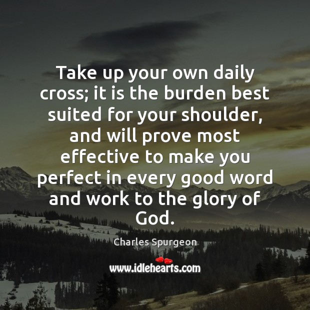 Take up your own daily cross; it is the burden best suited Charles Spurgeon Picture Quote
