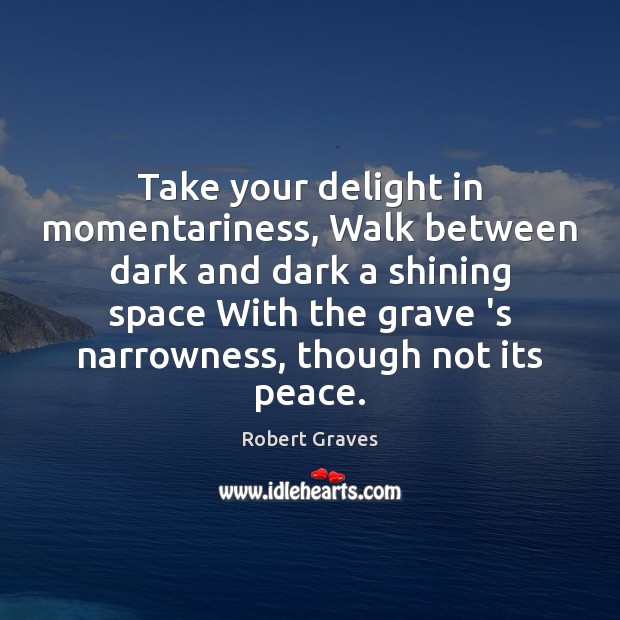 Take your delight in momentariness, Walk between dark and dark a shining Image