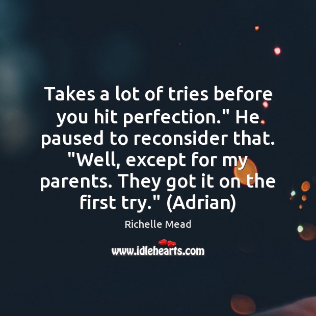 Takes a lot of tries before you hit perfection.” He paused to Richelle Mead Picture Quote