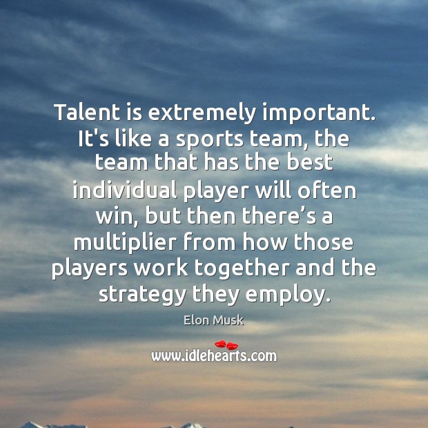Talent is extremely important. It’s like a sports team, the team that Elon Musk Picture Quote