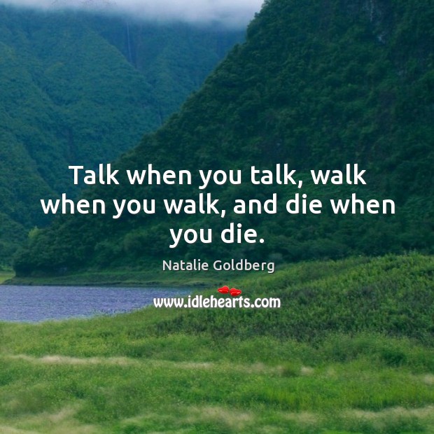Talk when you talk, walk when you walk, and die when you die. Natalie Goldberg Picture Quote