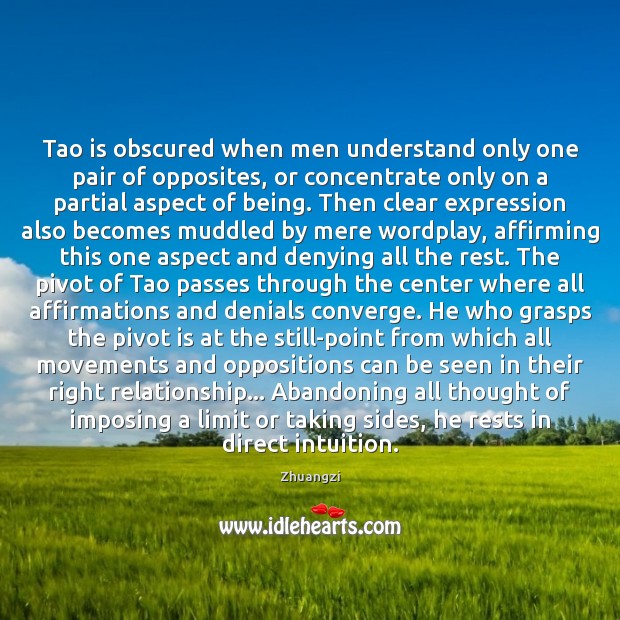 Tao is obscured when men understand only one pair of opposites, or Zhuangzi Picture Quote