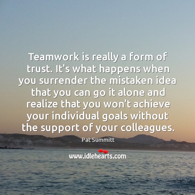 Teamwork is really a form of trust. It’s what happens when you Pat Summitt Picture Quote