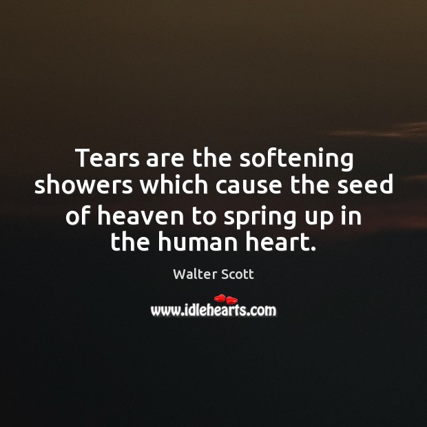 Tears are the softening showers which cause the seed of heaven to Walter Scott Picture Quote
