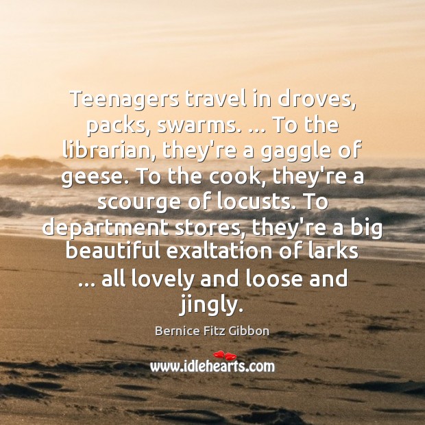 Teenagers travel in droves, packs, swarms. … To the librarian, they’re a gaggle Bernice Fitz Gibbon Picture Quote