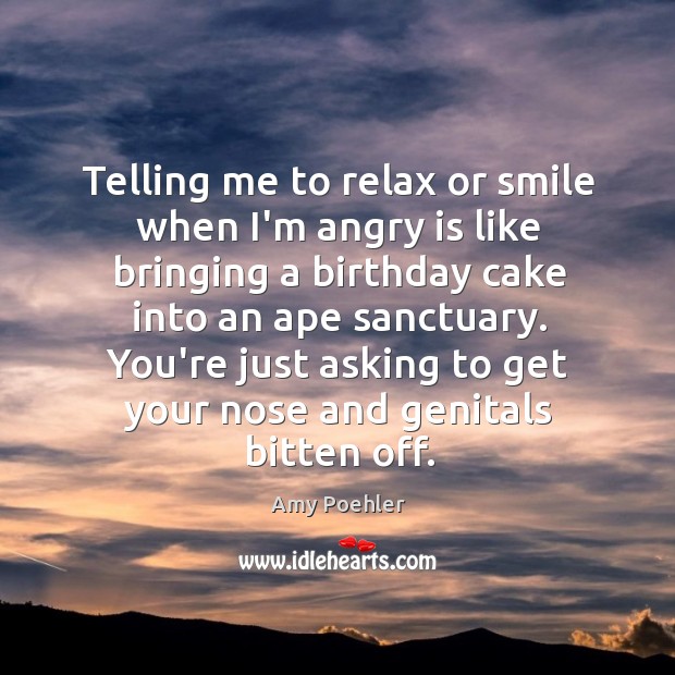 Telling me to relax or smile when I’m angry is like bringing Amy Poehler Picture Quote