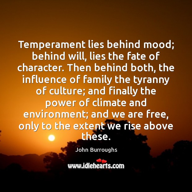 Temperament lies behind mood; behind will, lies the fate of character. Then Environment Quotes Image