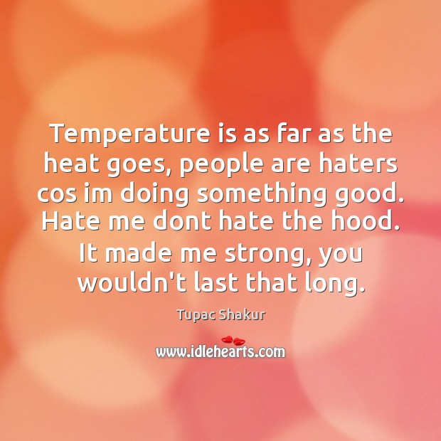 Temperature is as far as the heat goes, people are haters cos Tupac Shakur Picture Quote