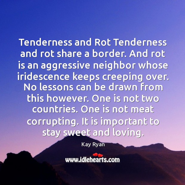 Tenderness and Rot Tenderness and rot share a border. And rot is Kay Ryan Picture Quote