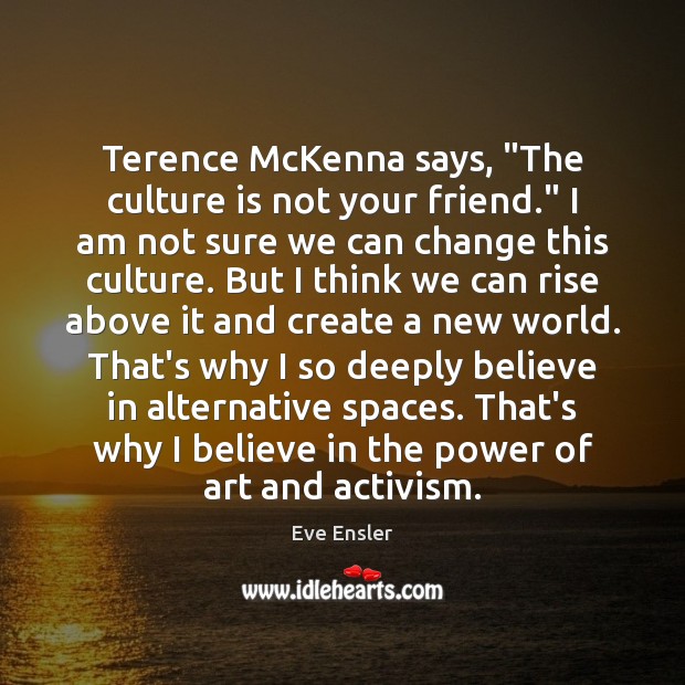 Terence McKenna says, “The culture is not your friend.” I am not Eve Ensler Picture Quote
