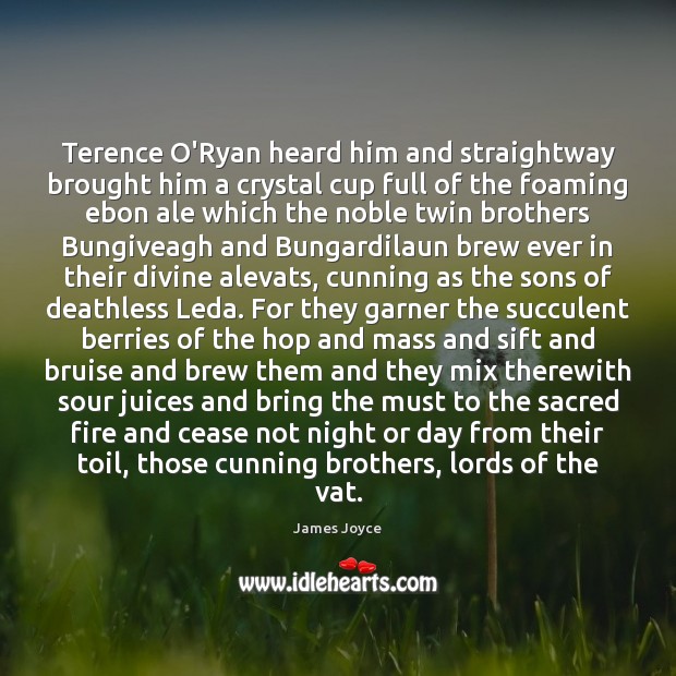 Terence O’Ryan heard him and straightway brought him a crystal cup full James Joyce Picture Quote