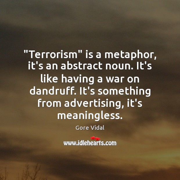 “Terrorism” is a metaphor, it’s an abstract noun. It’s like having a Gore Vidal Picture Quote