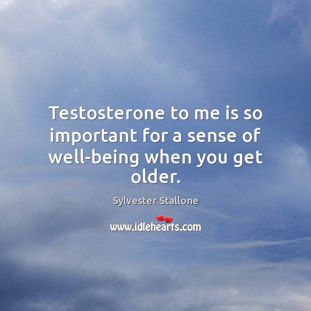 Testosterone to me is so important for a sense of well-being when you get older. Sylvester Stallone Picture Quote