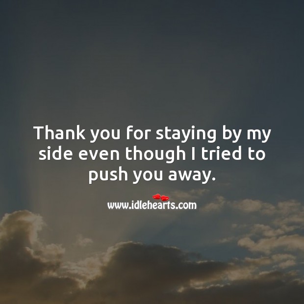 Thank you for staying by my side even though I tried to push you away. Thank You Quotes Image