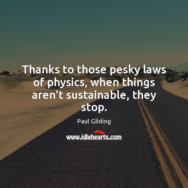 Thanks to those pesky laws of physics, when things aren’t sustainable, they stop. Paul Gilding Picture Quote
