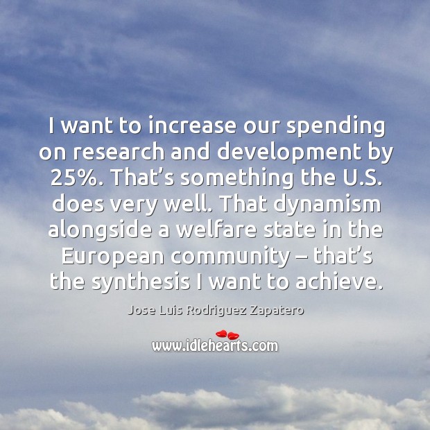 That dynamism alongside a welfare state in the european community – that’s the synthesis I want to achieve. Jose Luis Rodriguez Zapatero Picture Quote
