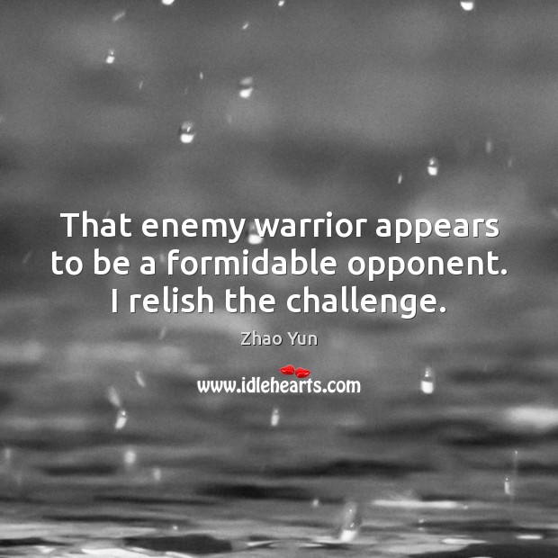 That enemy warrior appears to be a formidable opponent. I relish the challenge. Zhao Yun Picture Quote